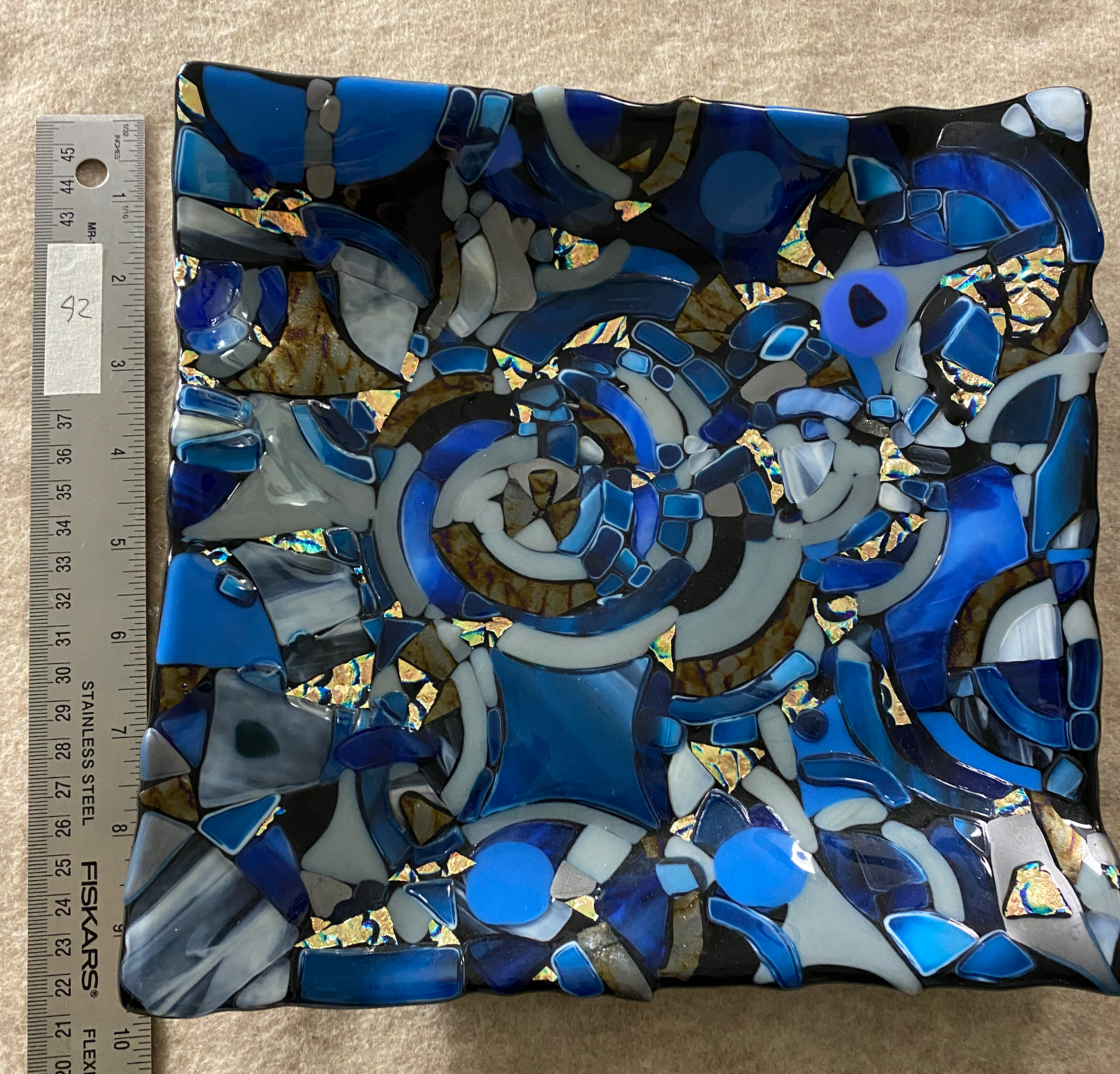 9.5" Clear, Black, White and Turquoise Mosaic with Dicro