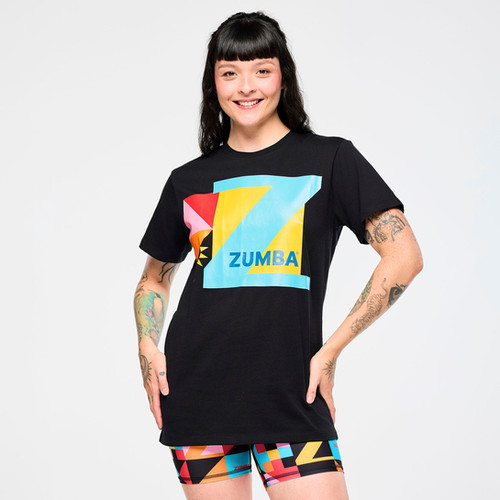 新作♪ユニセックス Dance Zumba Tee - Bold Black Zumba Rays Crew Neck Tee - Bold Black | Z Fit Dance Fitness