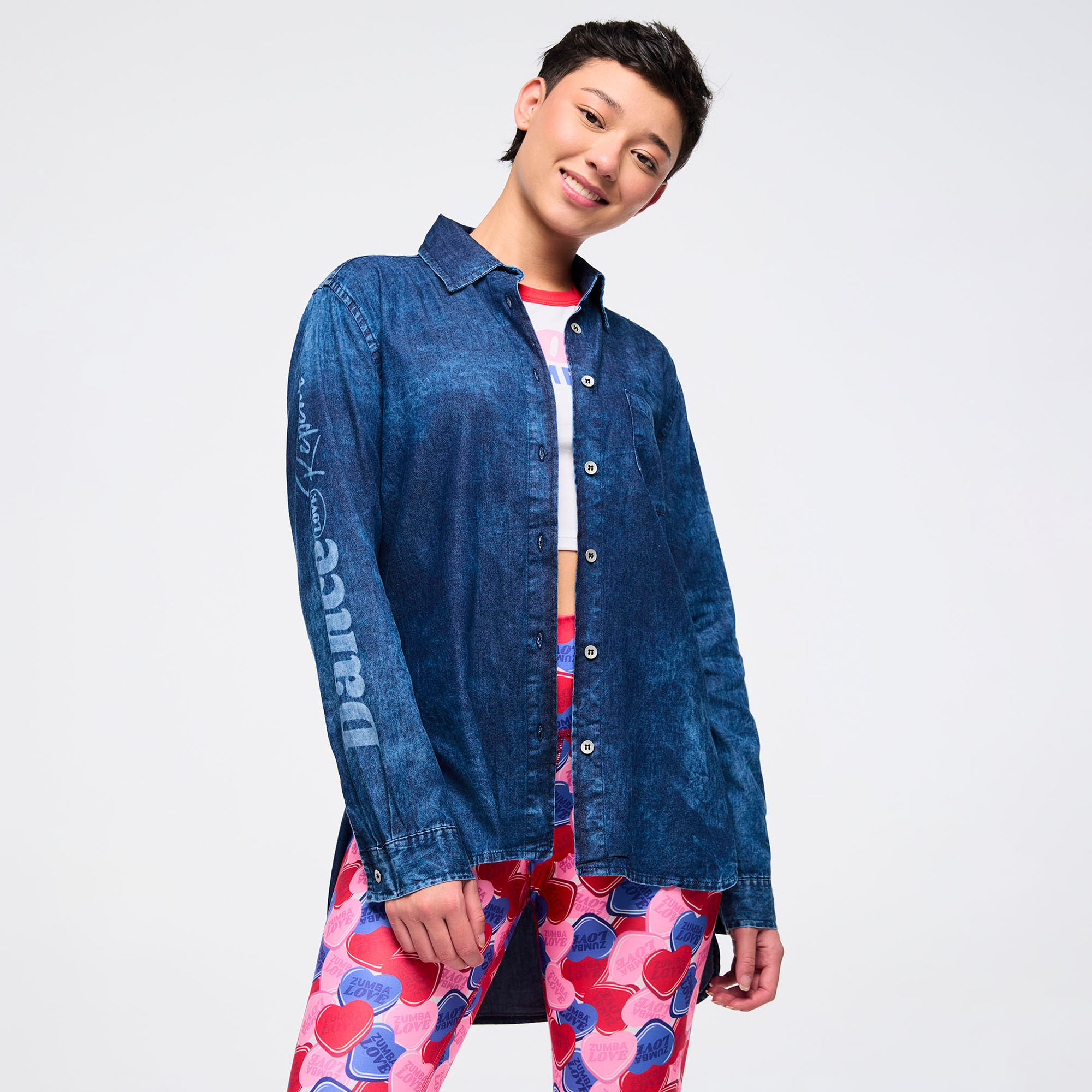 Zumba Love High-Low Button Down