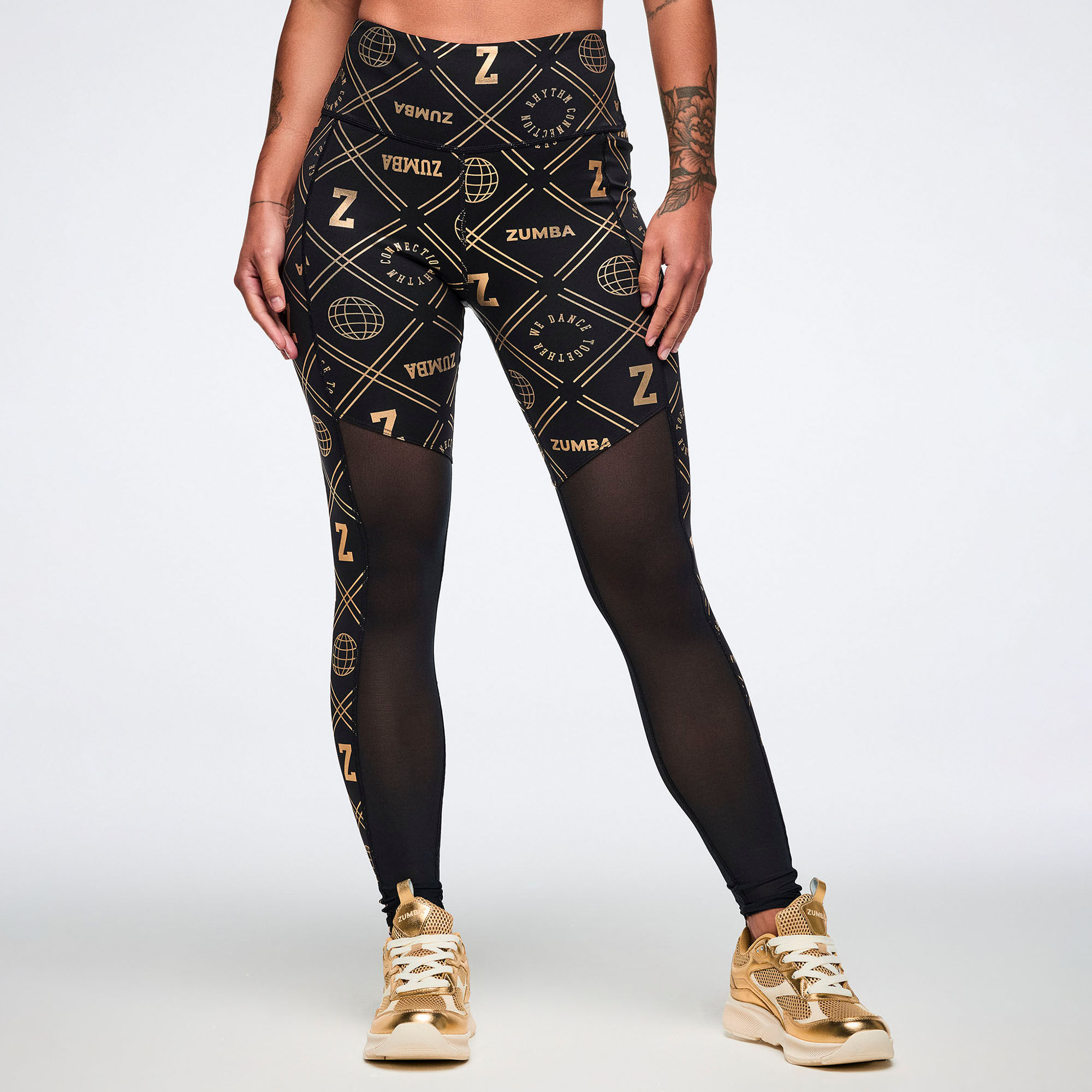 Worldwide High Waisted Ankle Leggings With Mesh Inserts
