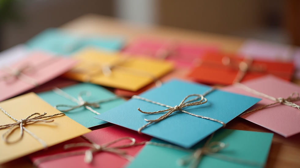 Close-up view of a colorful assortment of gift cards