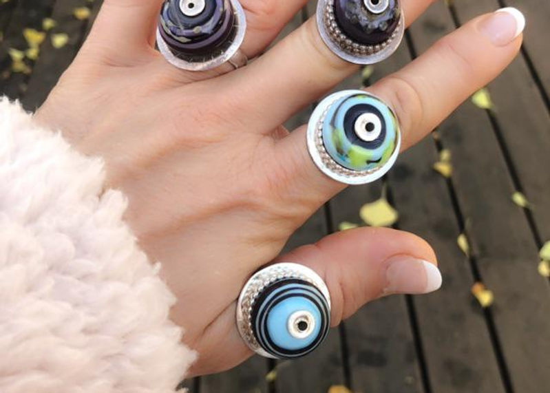 Thumbnail: Handmade Bohemian Sterling Silver Statement Rings with beads for Women