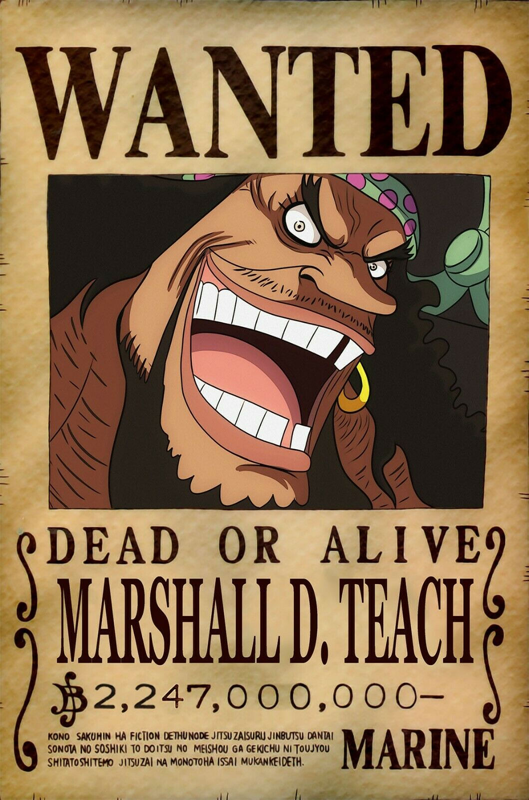MARSHALL D TEACH (BARBE NOIRE) - Affiche wanted A3