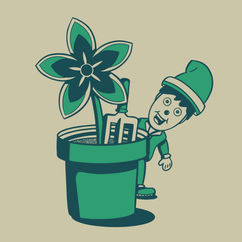 Illustrated garden gnome and flowerpot