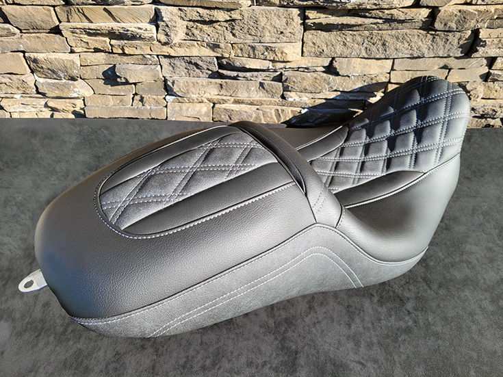 Thumbnail: Harley Davidson Street Glide Road Glide Continental motorcycle seat upholstery, rear view