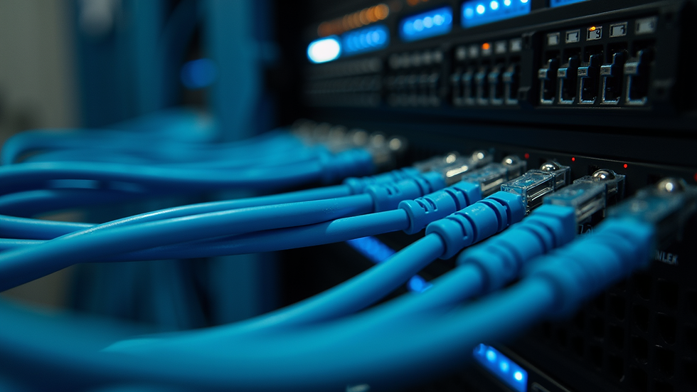 Eye-level view of a server rack with network cables organized neatly