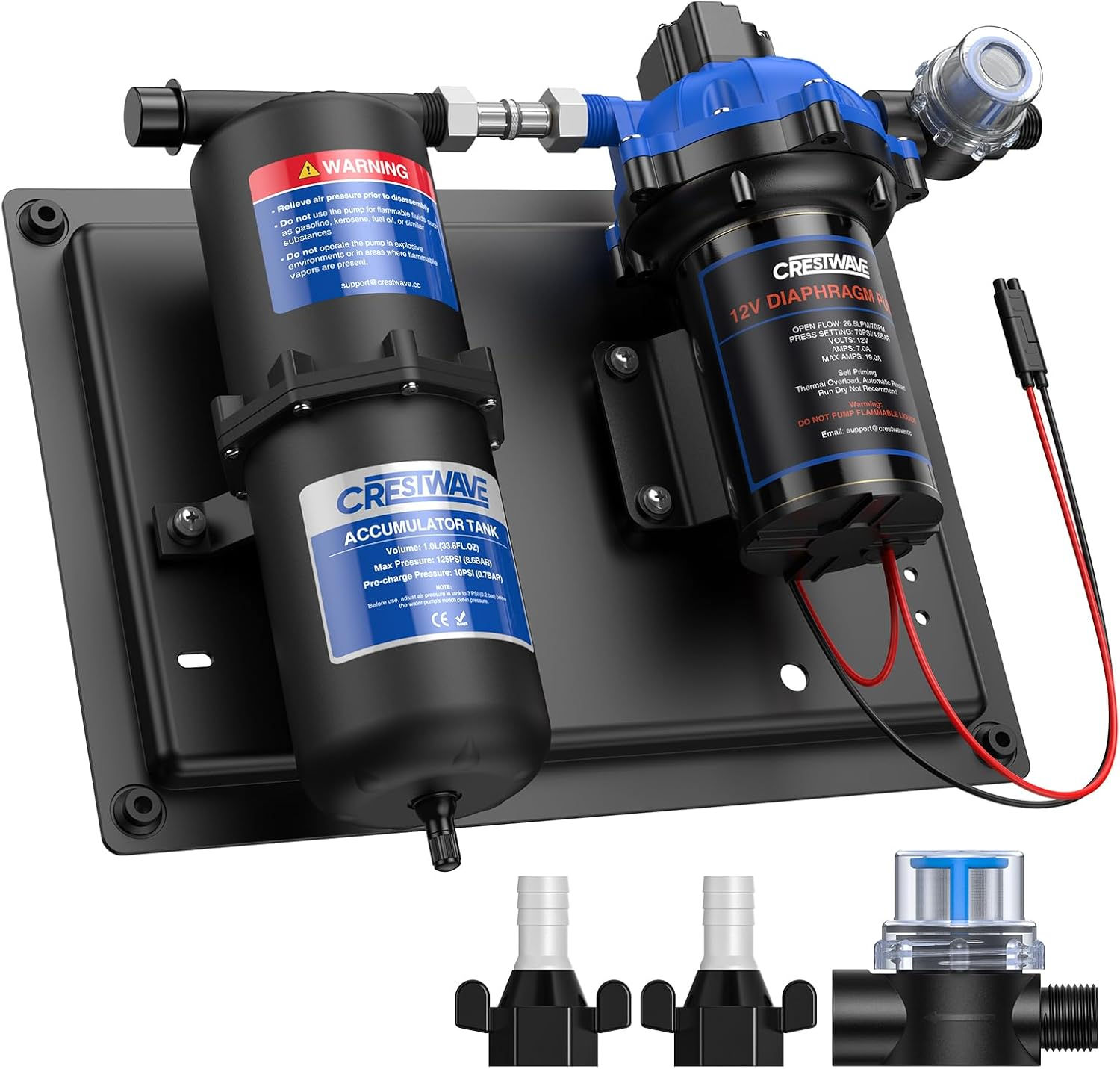 CRESTWAVE RV Water Pump w/ Accumulator Tank Kit