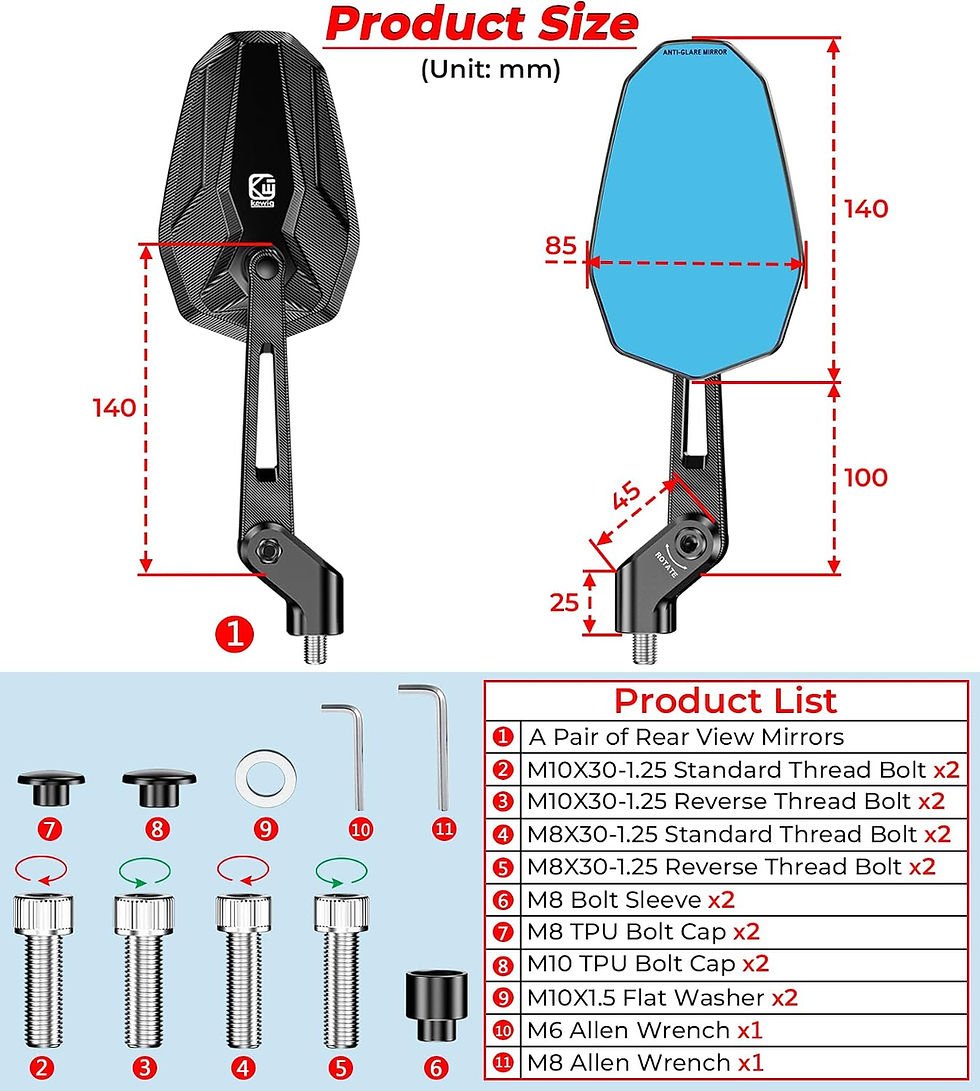 Thumbnail: VAZESWIN Motorcycle Mirrors M8 M10 Bolts-3178R6