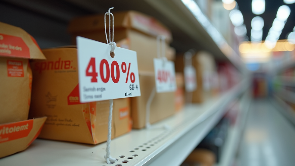 Close-up view of a discounted product tag on a shelf