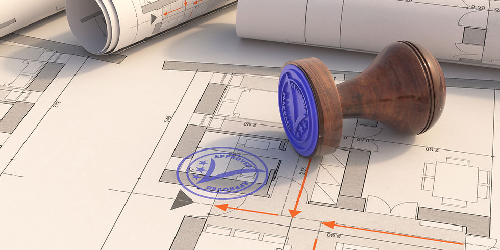 Stamp approved on an engineering steel construction design