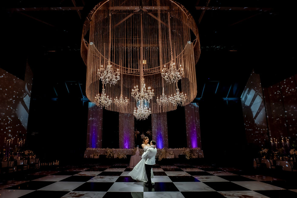 Black-and-white checkered dancefloor supplied by Ever After Entertainment