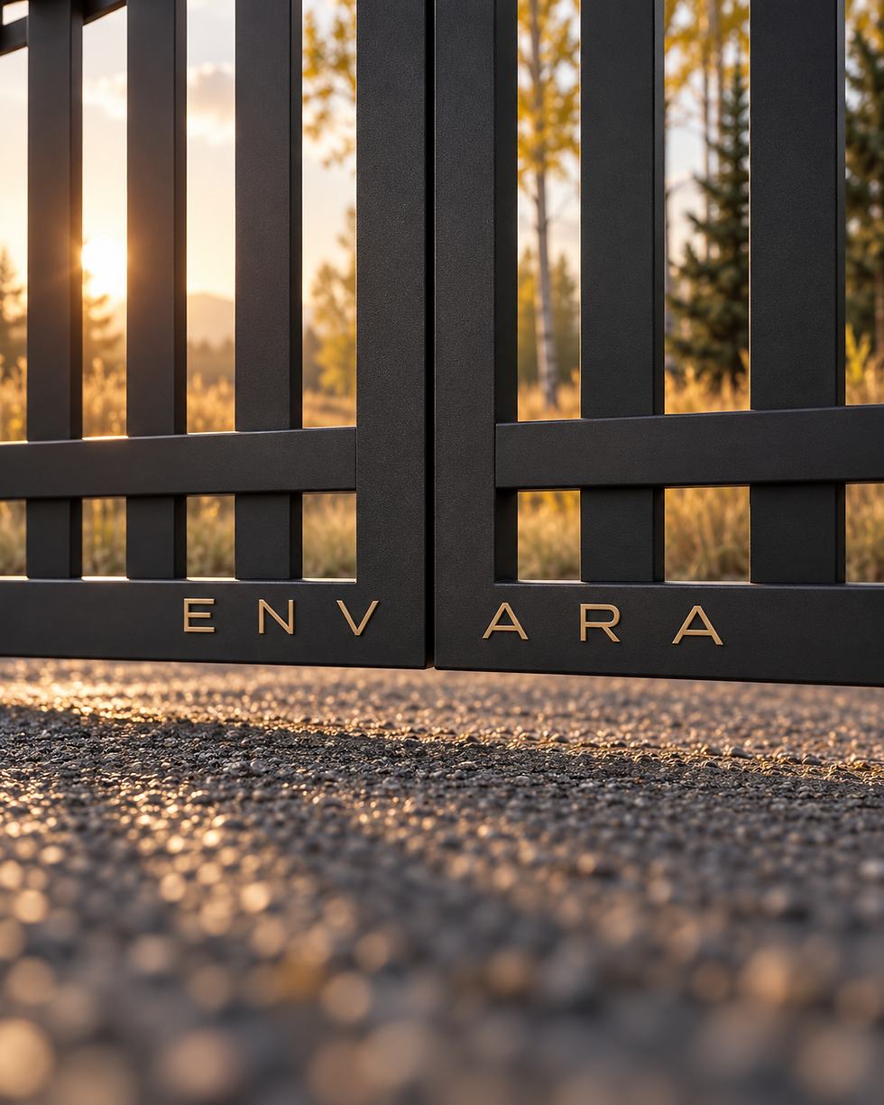 Envara luxury driveway gates at sunset