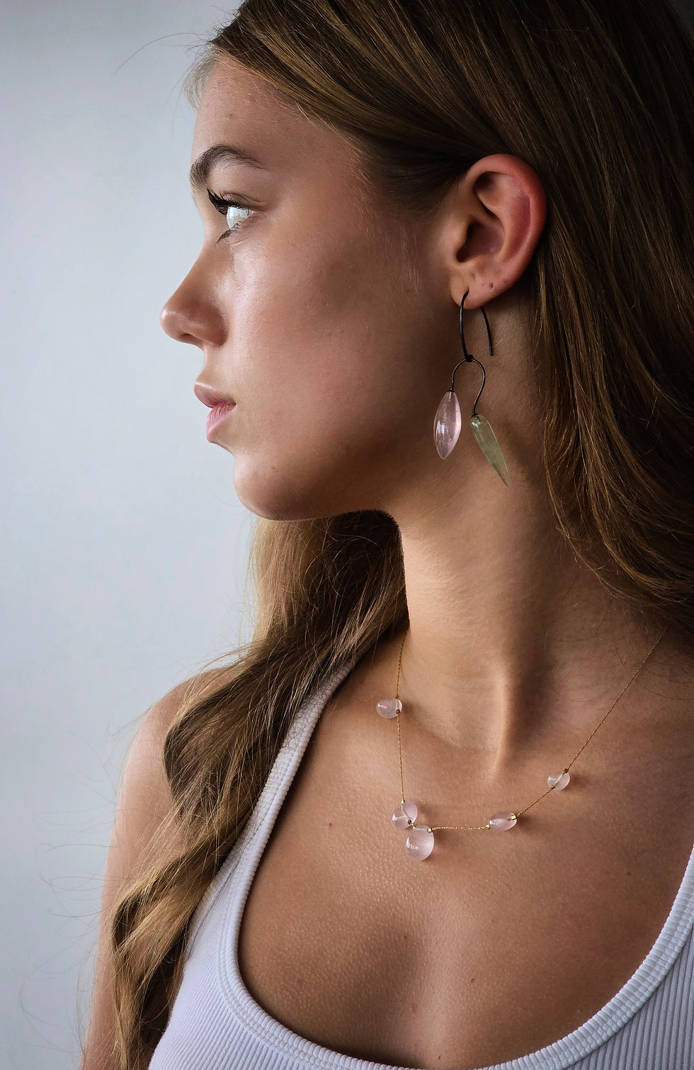 Thumbnail:  Rose Quartz and Prehnit Earrings / Urban Dryad