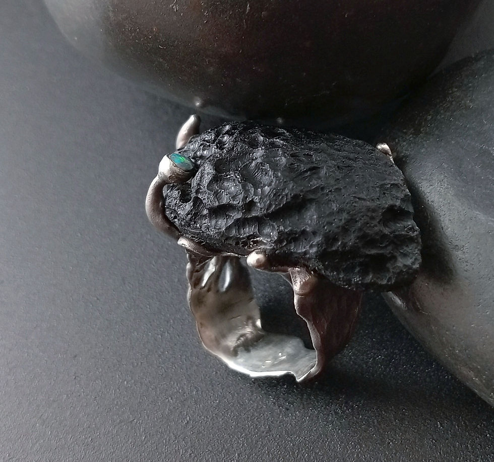 Thumbnail:  Black Opal and Tektite Ring / SeaAnemon