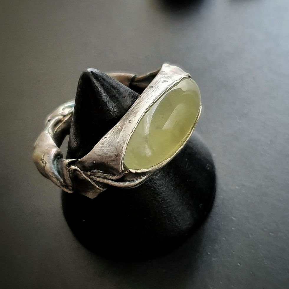 Thumbnail: Prehnite Silver Ring / Bareelements Wrapped Oval
