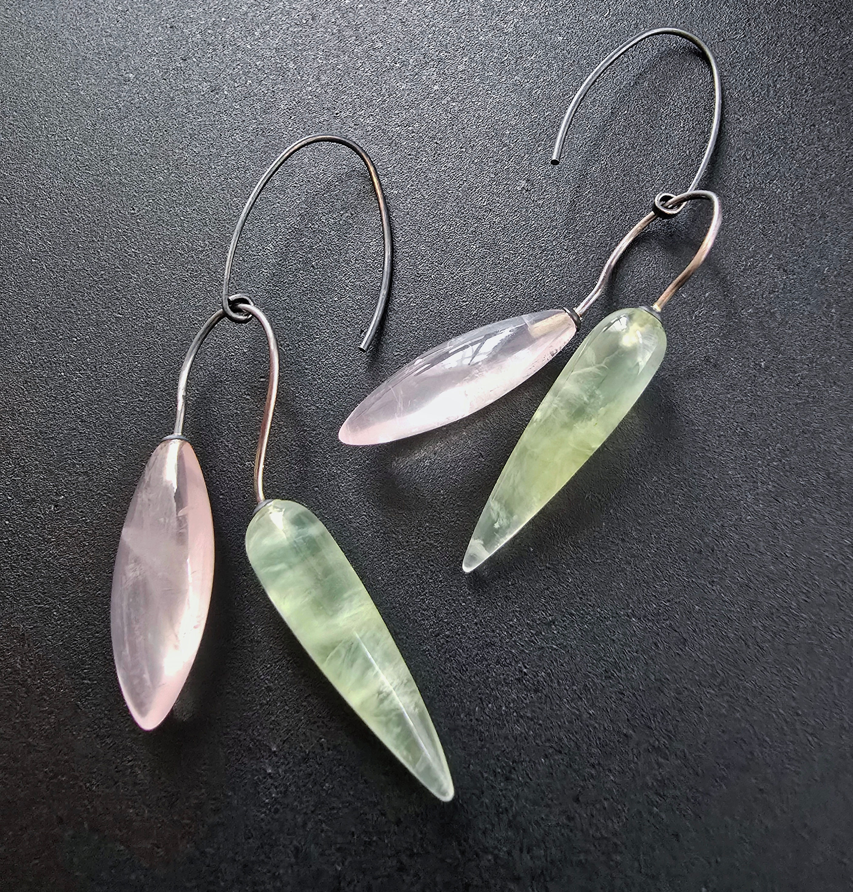  Rose Quartz and Prehnit Earrings / Urban Dryad