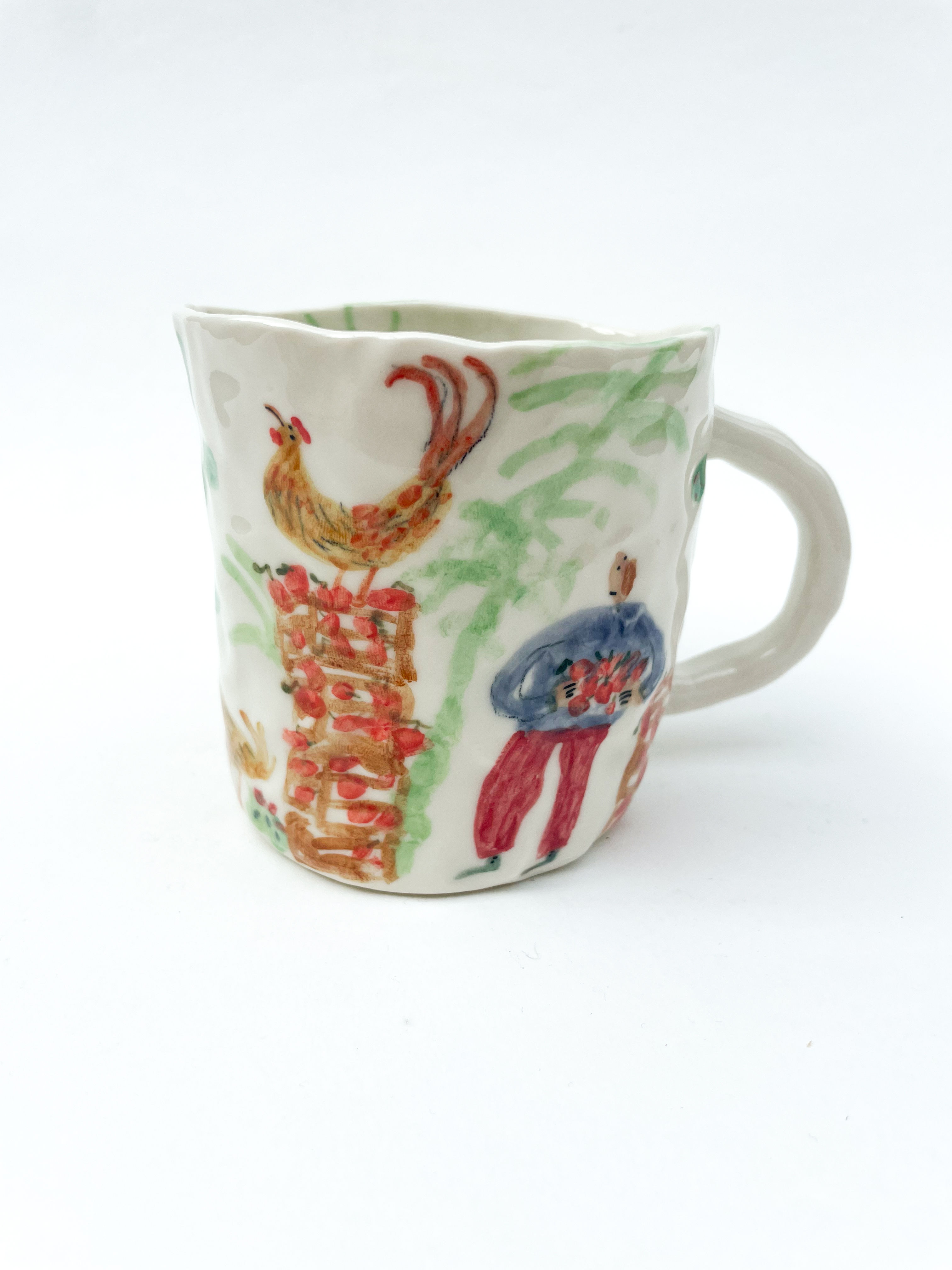 Feeding the chickens mug