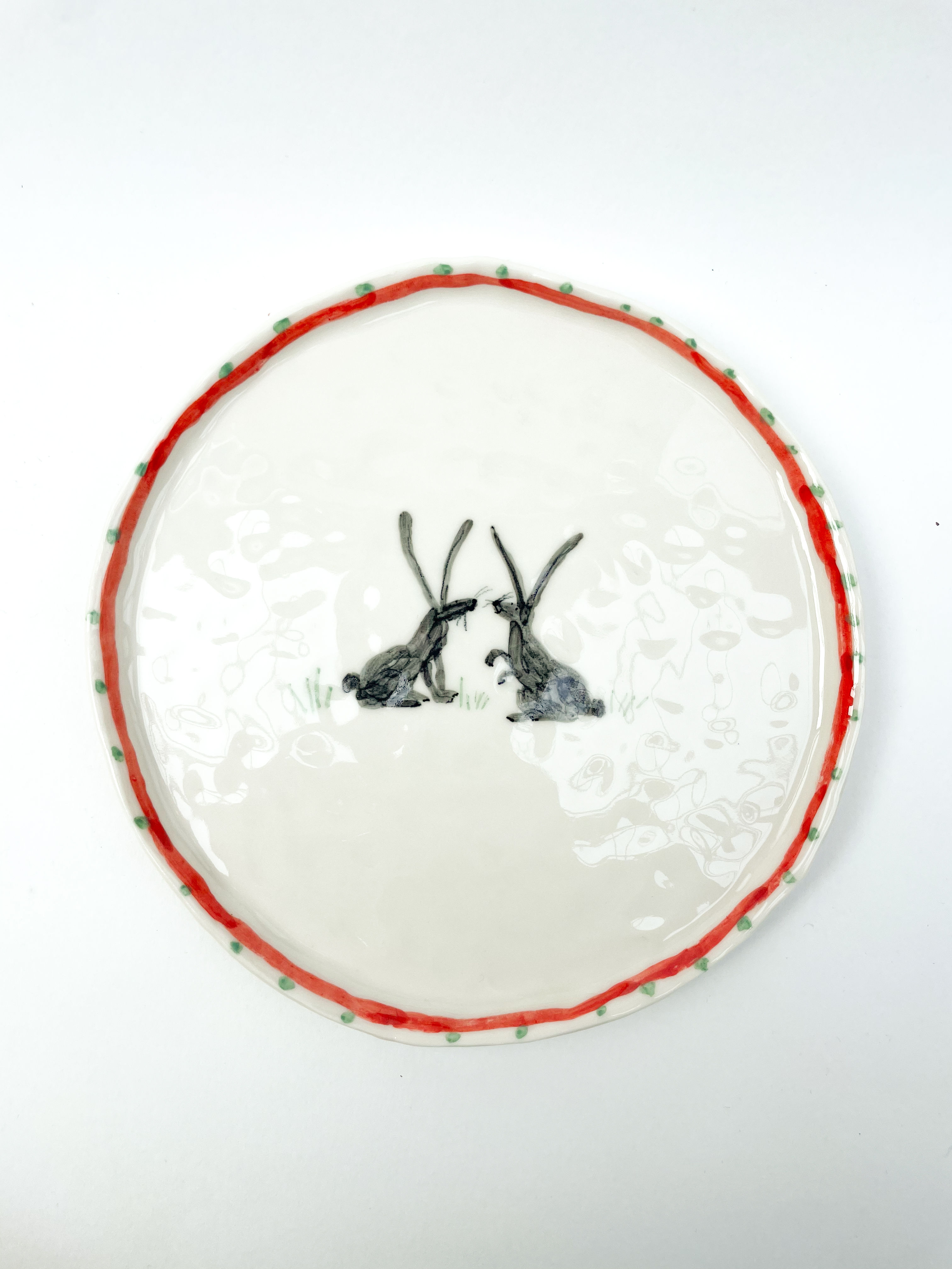 Porcelain rabbits breakfast plate