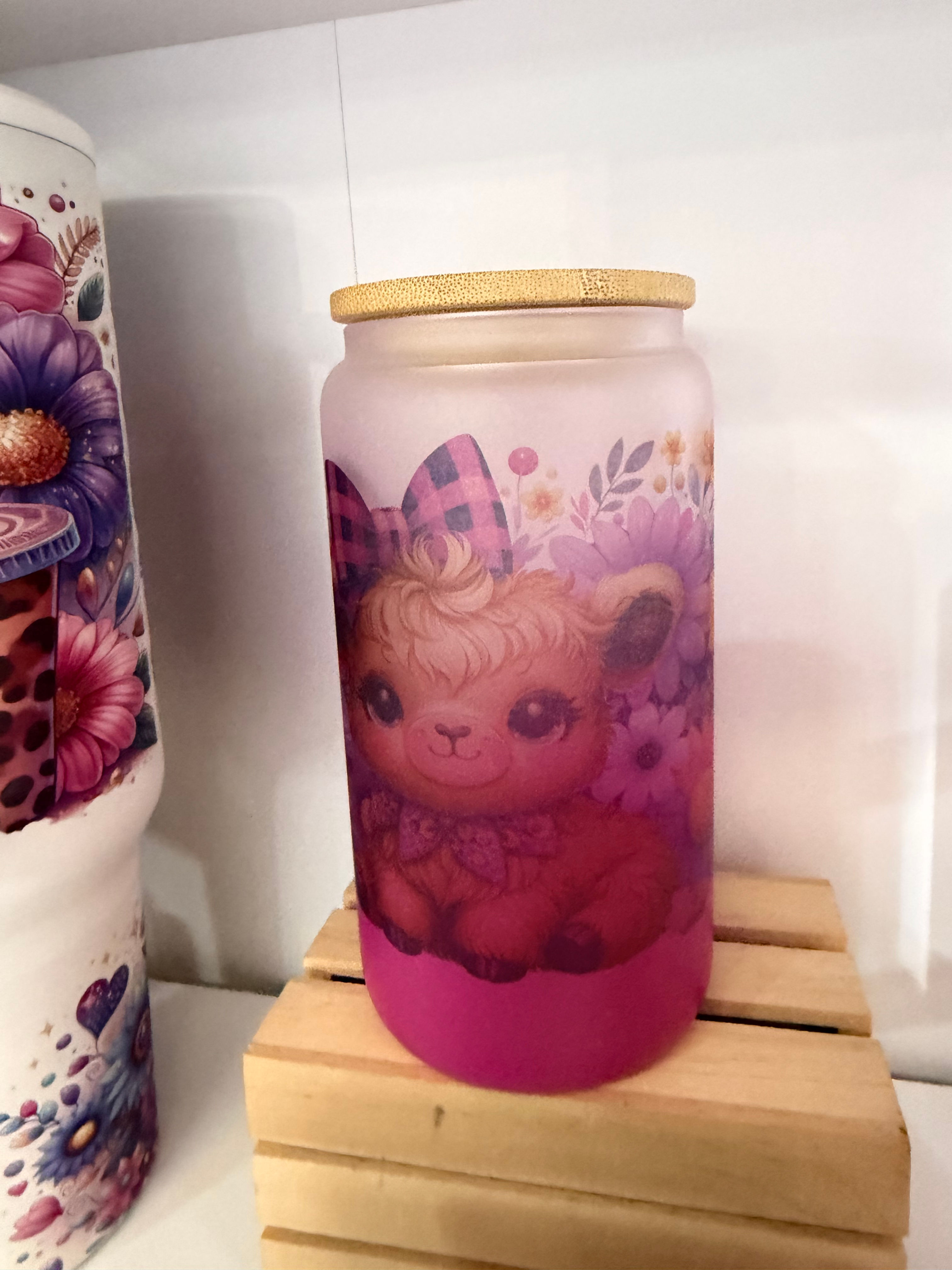 Baby highland cow glass and bamboo lid 