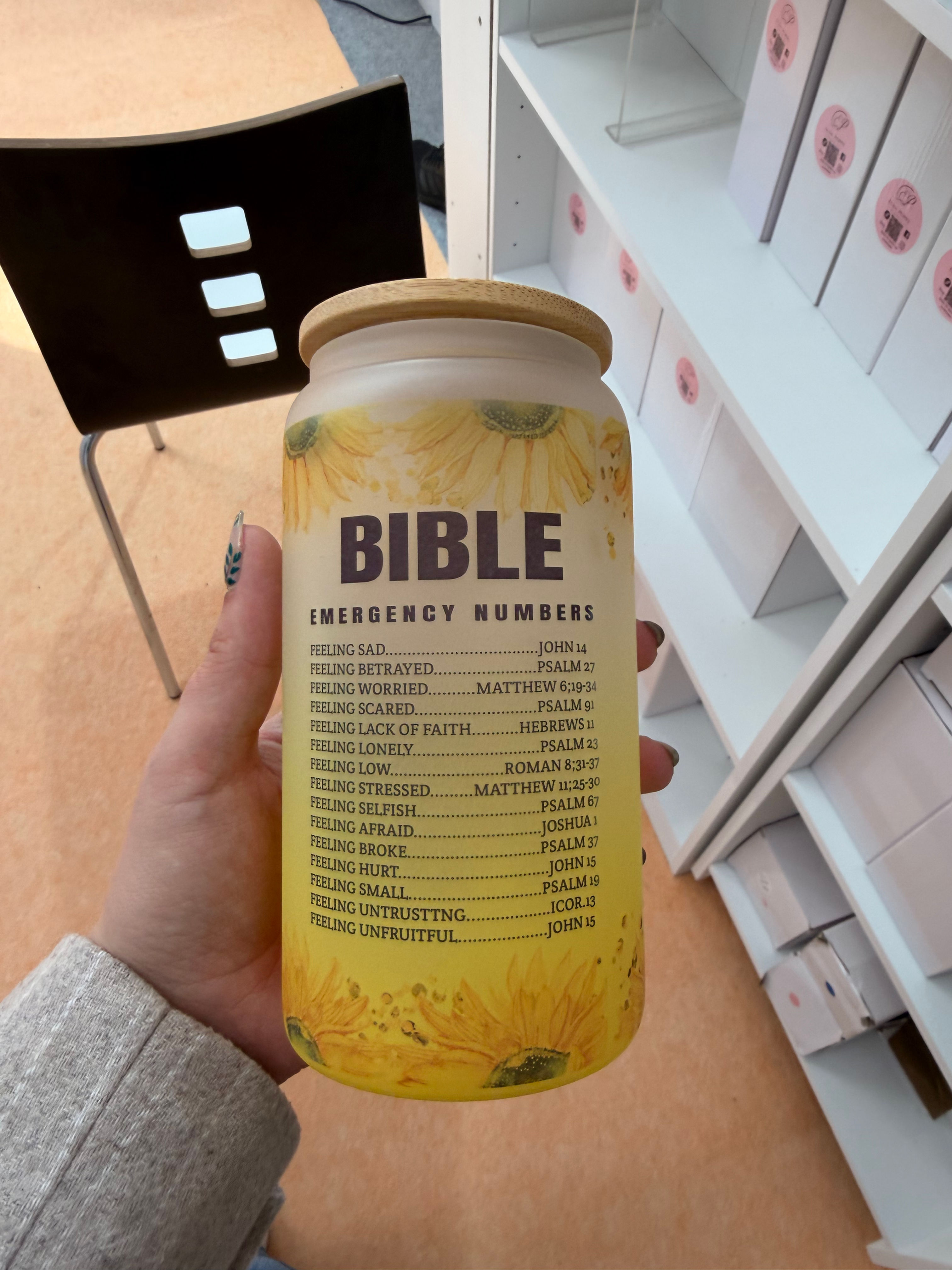 Bible emergency numbers ombré glass 