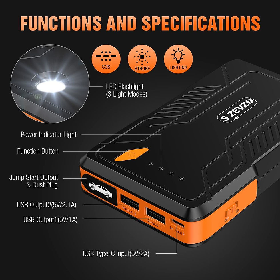 الصورة المصغرة: S ZEVZO Jump Starter 1000A Peak Portable Jump Starter for Car (Up to 7.0L Gas/5.