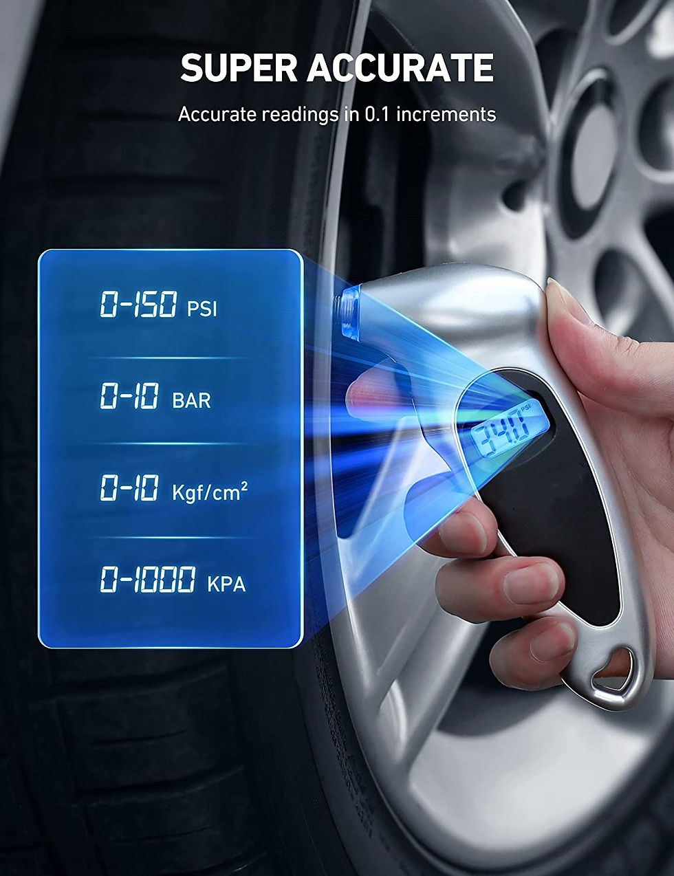 Миниатюра: Digital Tire Pressure Gauge 150 PSI 4 Settings for Car Truck Bicycle with Backli