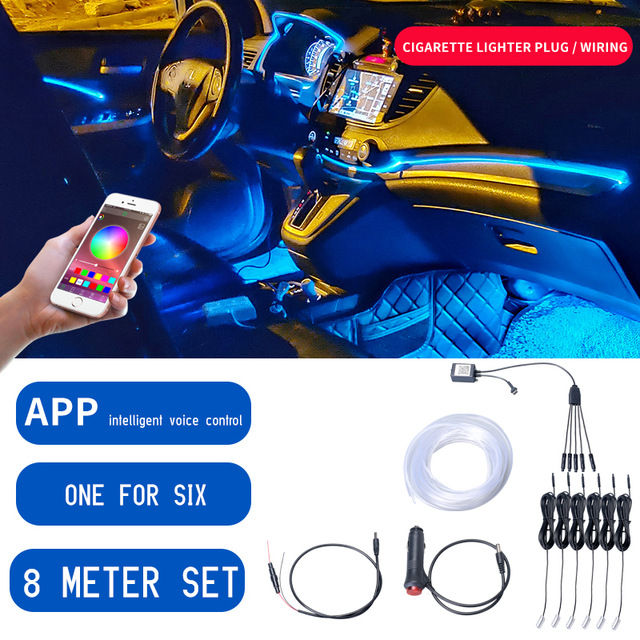 Miniaturbild: Innenraum dekorieren 12V RGB LED-Faser-Auto-LED-Streifen App Umgebungslicht im Auto