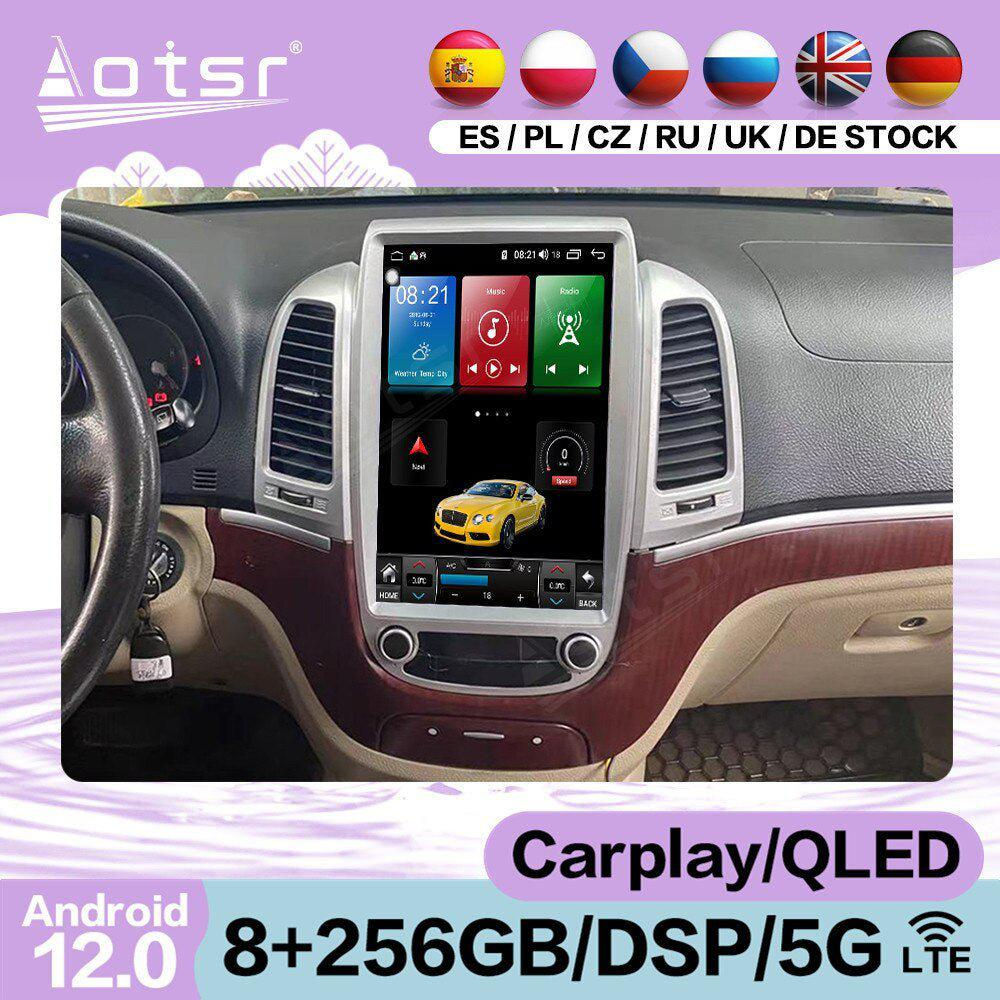 مستقبل راديو بشاشة تسلا 8 + 256 جيجا بايت يعمل بنظام الأندرويد لهيونداي سانتا في 2006 2007 2008