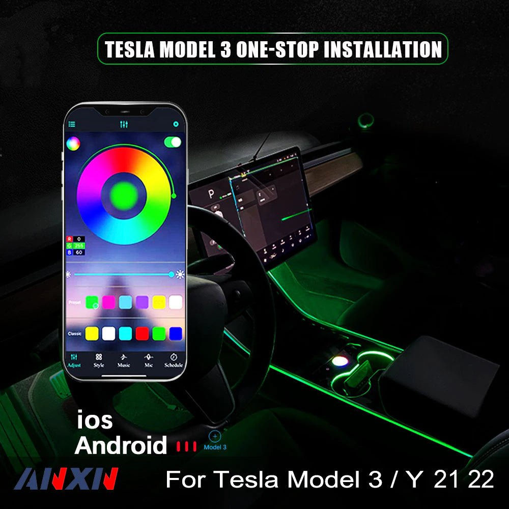 Tubes de lumière au néon RGB intérieur LED Strip Lights avec contrôleur d'application pour Tesla Mod