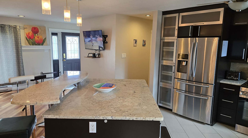 Our cozy living room is perfect for relaxing after work — ideal contractor housing in Thompson.