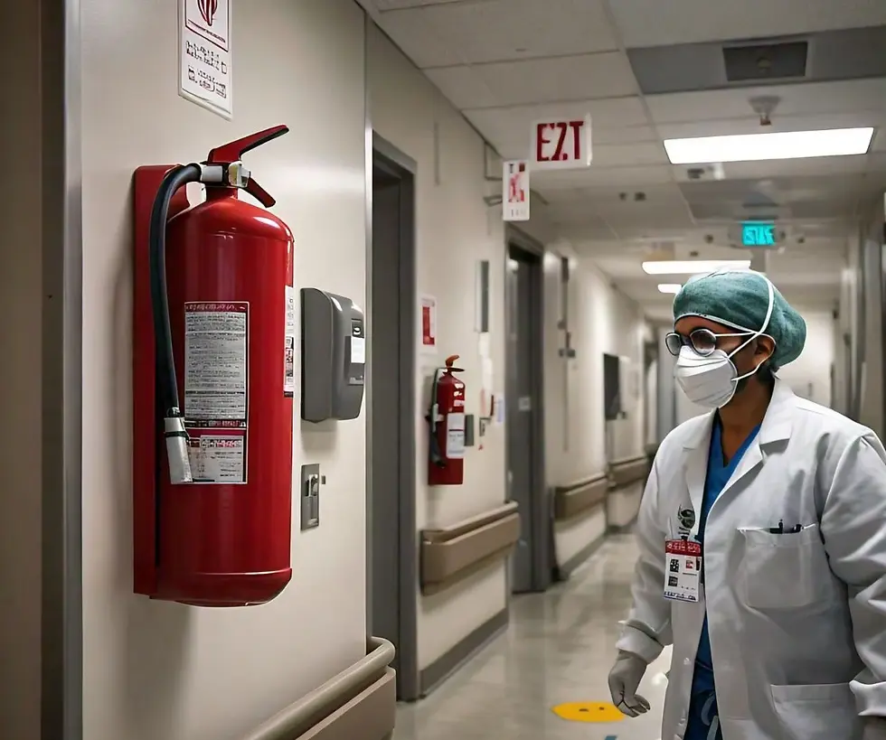 A nurse in a mask and gloves walks down a hospital hallway, emphasizing the importancA nurse in a mask and gloves walks down a hospital hallway, emphasizing the importance of safety in healthcare environments.e of safety in healthcare environments.