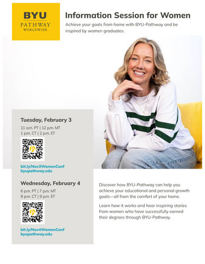 BYU- Pathway INFO session on Feb 3 and 4, 2026