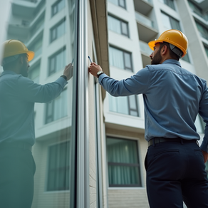 Property manager inspecting building exterior