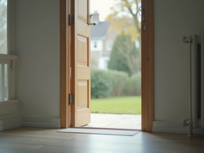 Wooden door open wide