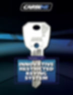 Carbine Sigma X key ad with white restricted key on blue-black background and text Innovative Restricted Keying System.