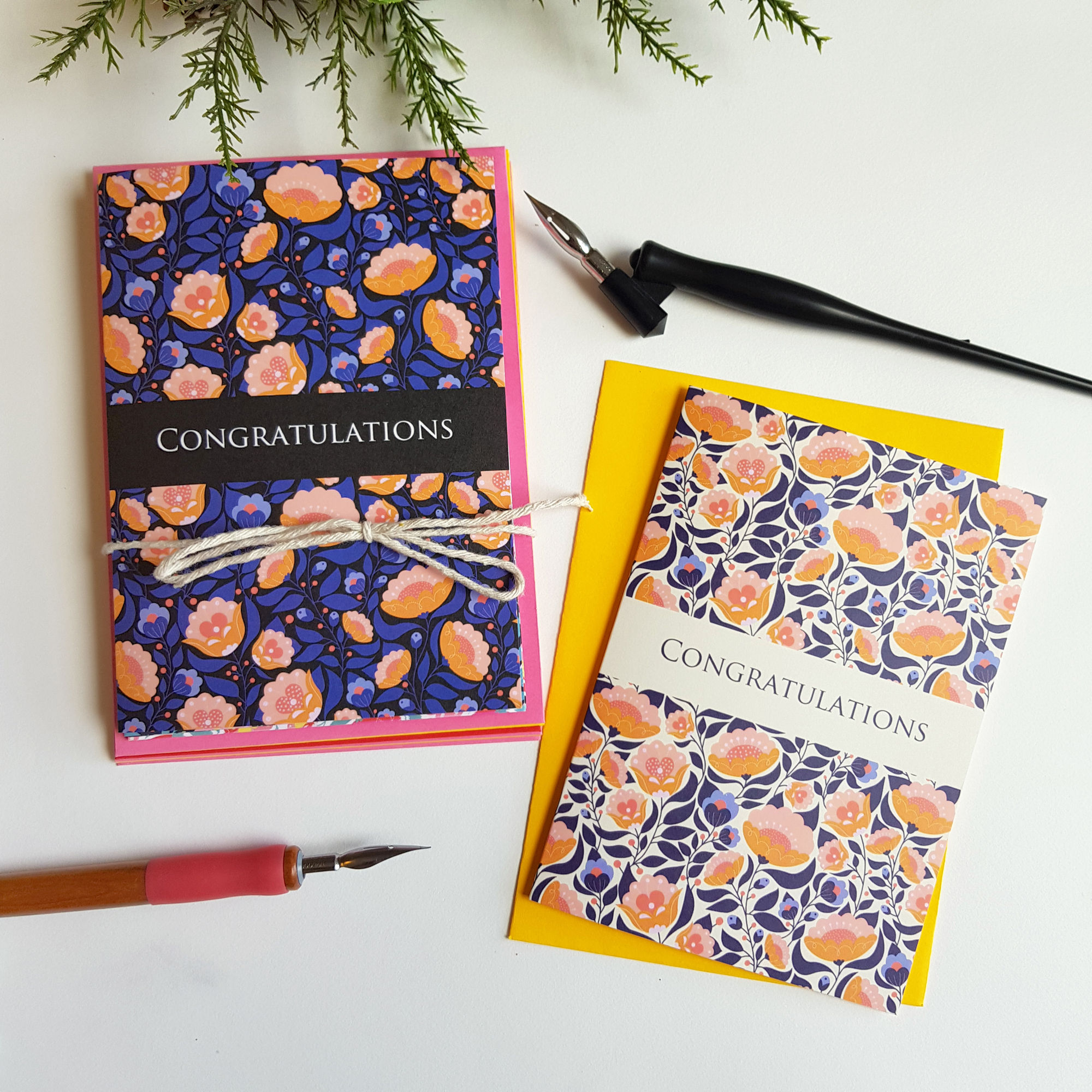 A6 Congratulations Folk Floral Greeting Cards - Multiple