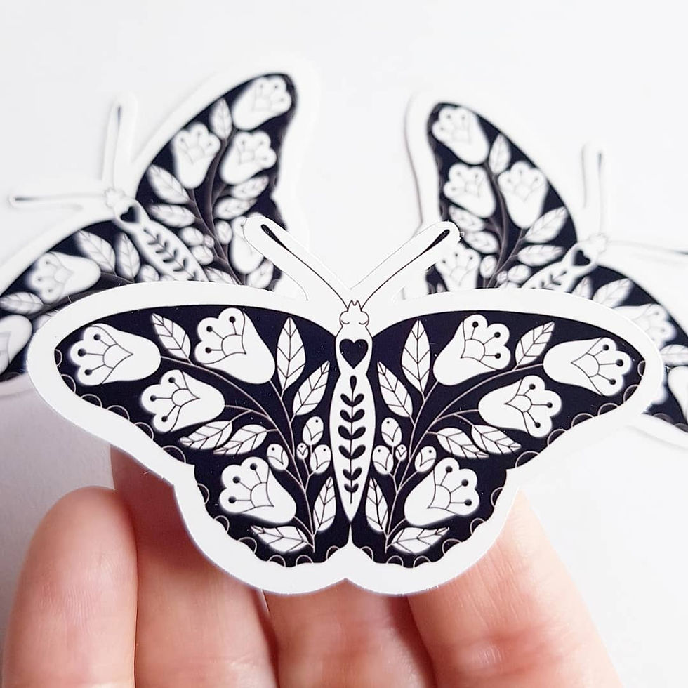 3 Folk Art Style Butterfly Gloss Stickers