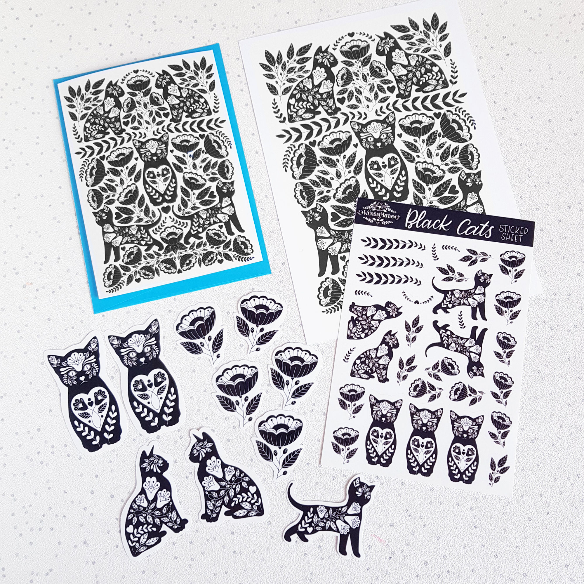 Cat Print and sticker gift bundle