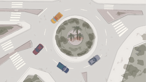 ein Kreisverkehr aus der Vogelperspektive