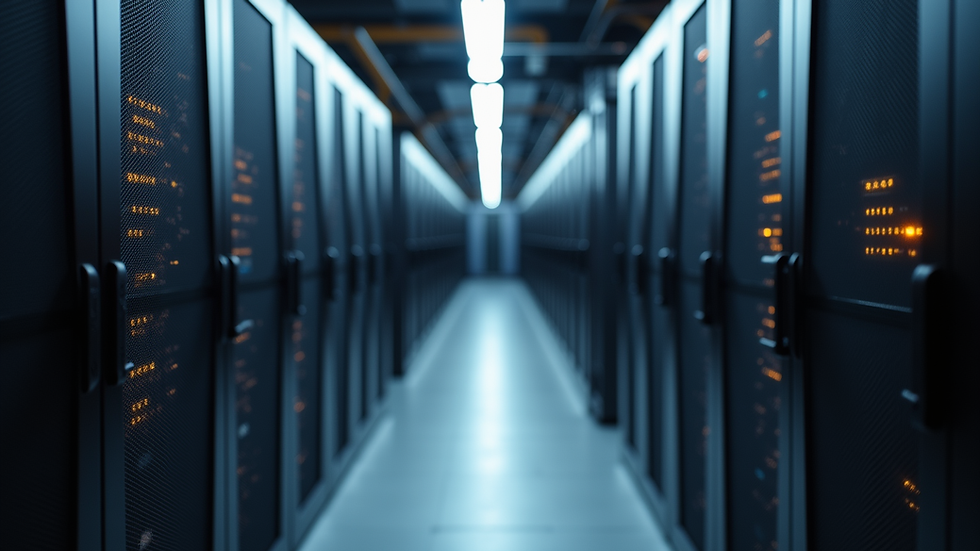 Eye-level view of a modern server room with organized equipment