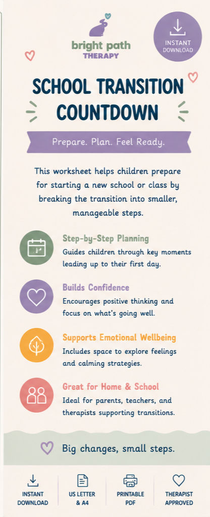 Thumbnail: School Transition Countdown | School Anxiety Worksheet | Printable PDF Worksheet