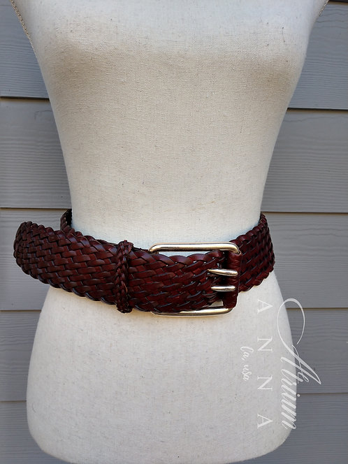 Michael Kors Wide Leather Breaded Brown Belt with a Big Fork Buckle