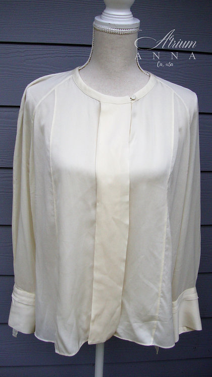 Elizabeth and James Ivory Silk Light Sheer Button-Down Shirt, L