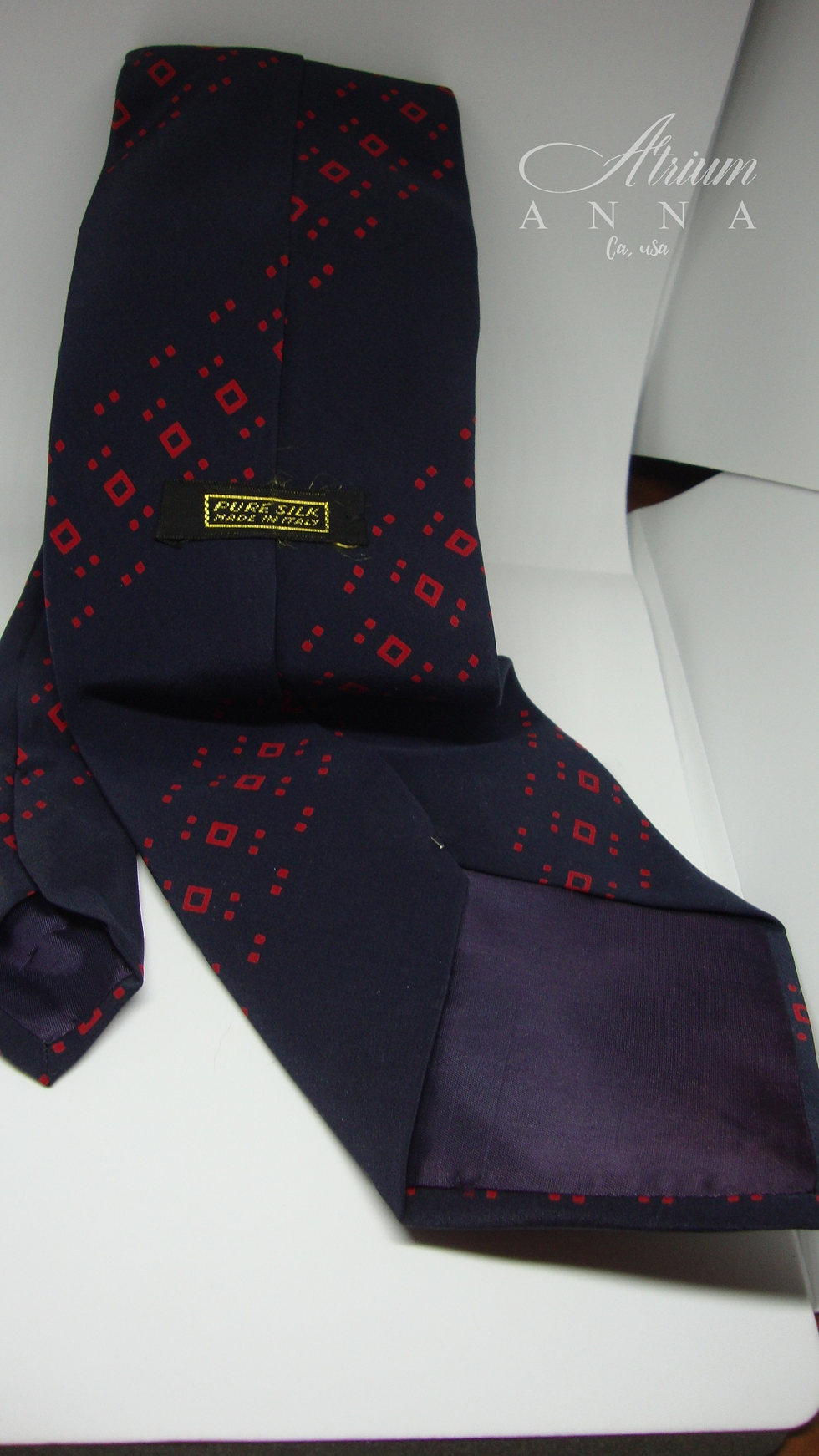 Thumbnail: Pure Silk Matte Navy Blue and Red Italian Tie