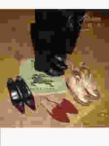 Burberry riding boots, Fendi kitten heels, Doc Martens ankle boots, and Franco Sarto slides