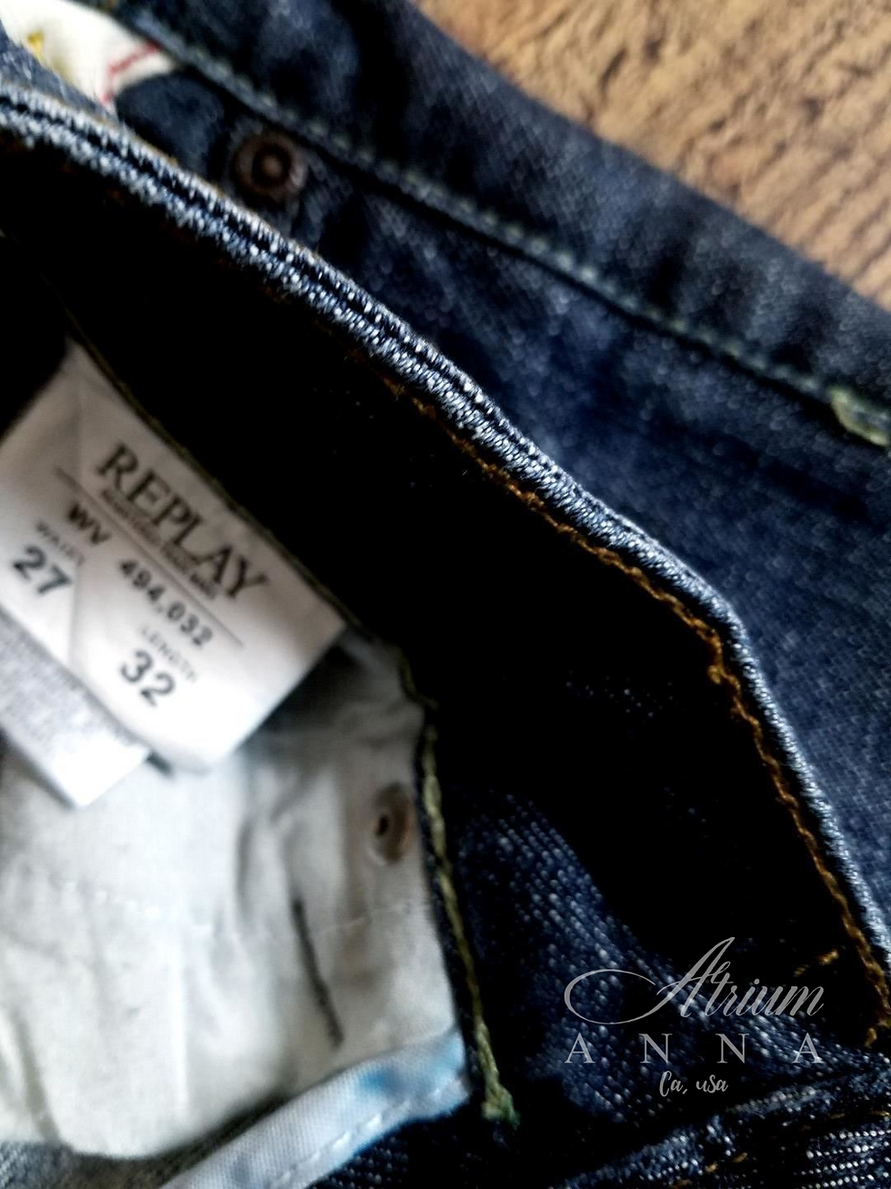 Thumbnail: Replay WV 494,032 Dark Wash, Mid Raise, Flare Denim Jeans, Embroidered Logo, 27