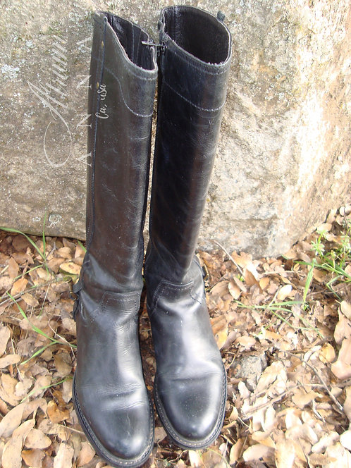 Cordani Italy Black Leather Riding Knee Boots, 8