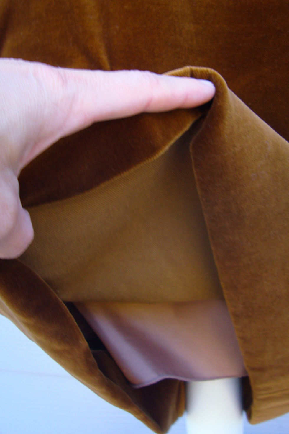 Thumbnail: Mary West by Yolande Claudie Paris brown velvet pencil skirt