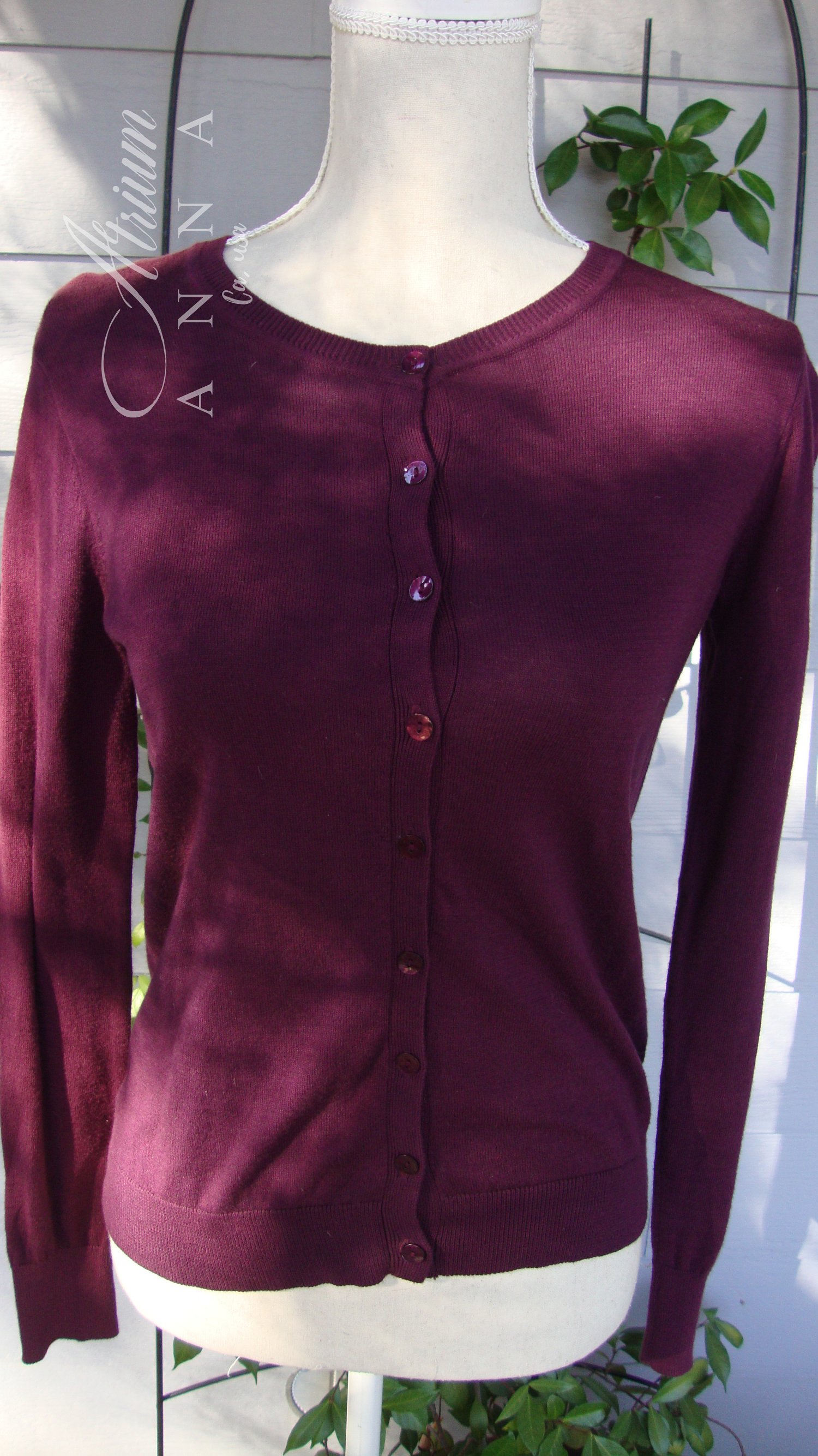 August Silk Classic Wine Cotton Blend Button Cardigan, S