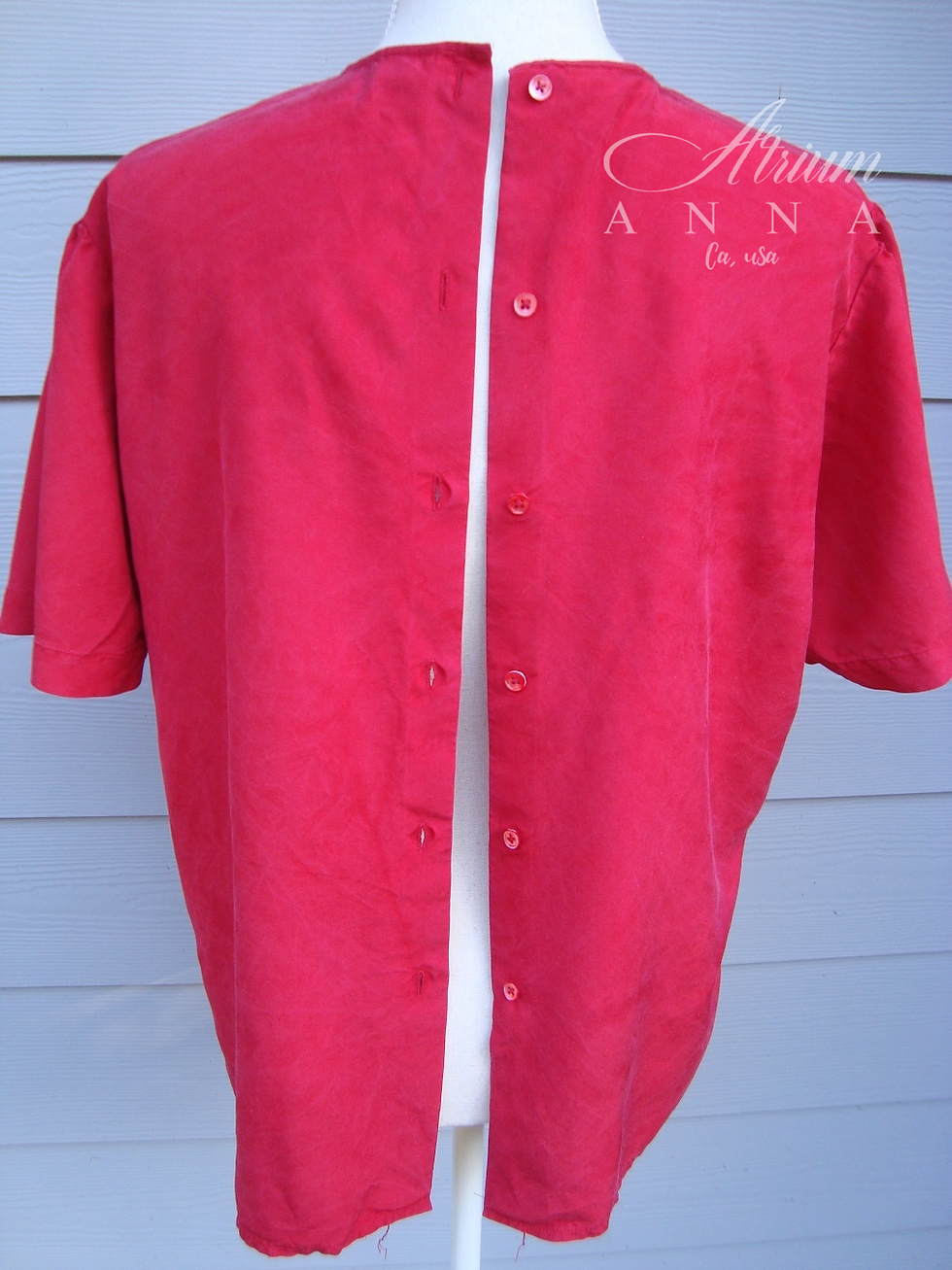 Thumbnail: WTC Waltonchain Red Silk Front Pleated Short Sleeves Blouse